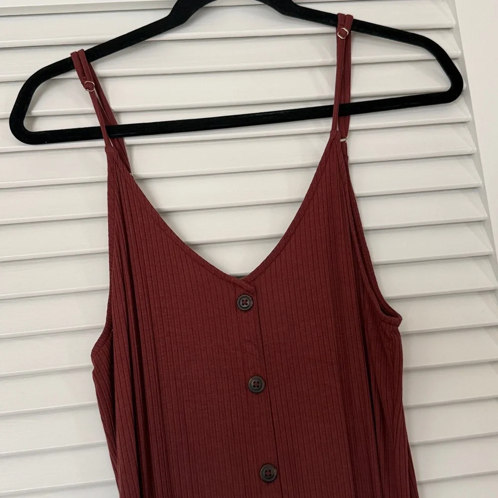 LOFT Maroon Ribbed Maxi Dress Button Front Midi Sleeveless Sundress Large - Picture 5 of 8